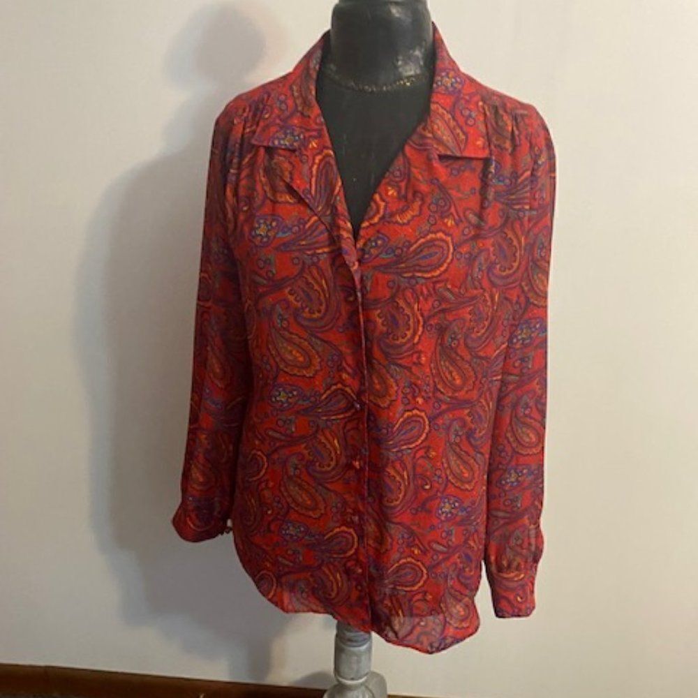 Leslie Fay Separate II Red Paisley button-down blouse, size 16W